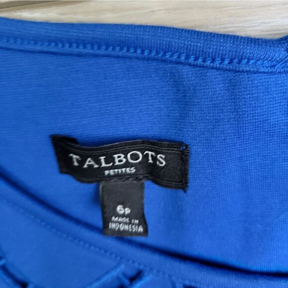 Talbots scalloped neckline cutouts blue sheath dress curve hugging stretch 6p - Picture 3 of 9